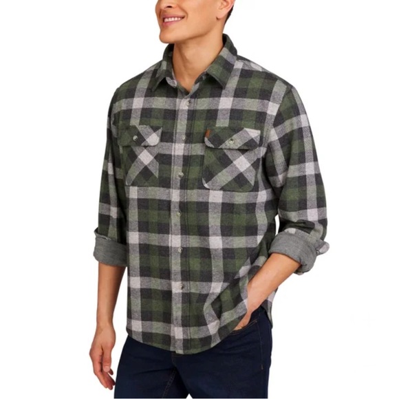 Chaps Men's Knit Flannel Shirt Green XL Stretch - Picture 2 of 10